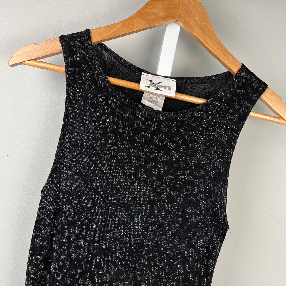 Gen X Maxi Dress Womens M Black Leopard Print Glitter Slinky USA Vintage 90s